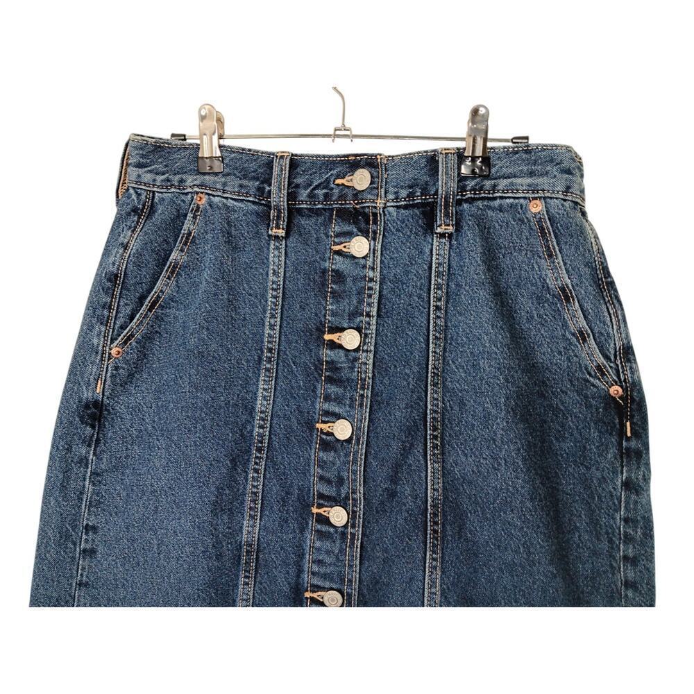 New Old Navy Denim Skirt Size 8 Button Front Midi Blue Jean High Waist - Picture 6 of 16